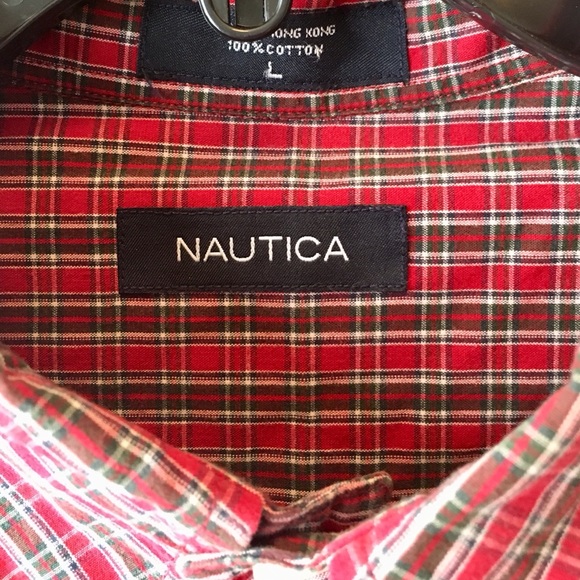 Nautica Button Down Plaid Men’s Large - Picture 2 of 5